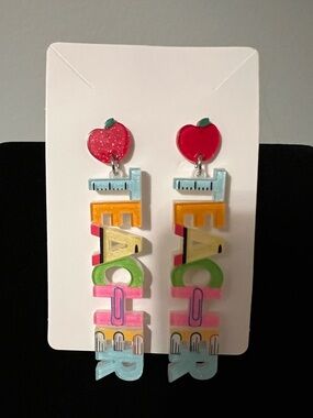 Colorful "Teacher" Apple Drop Earrings